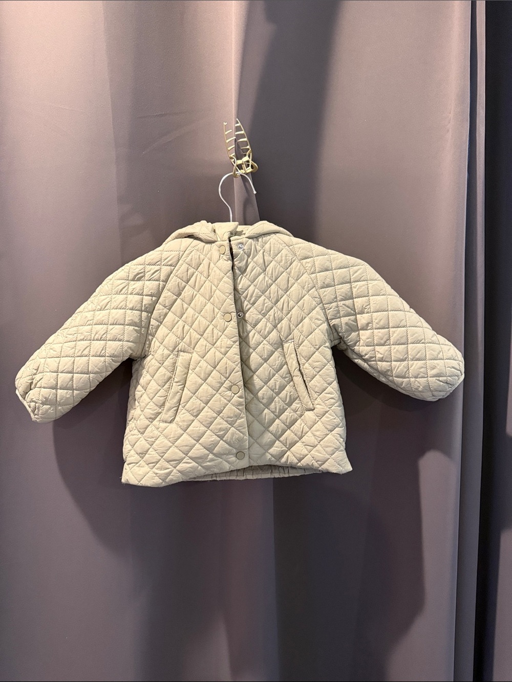 Zara Quilted Hooded Puffer Jacket in Light Cream